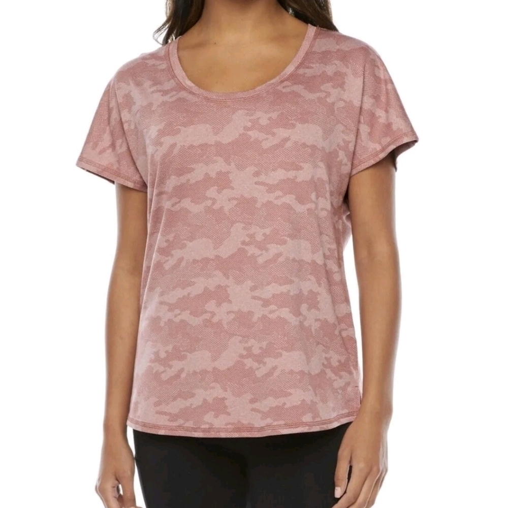 Xersion Quick Dri Crew Neck Short Sleeve Open Back Camouflage T-Shirt Womens 1X